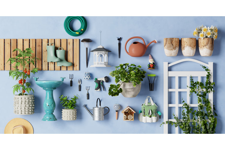 collection of gardening items and tools