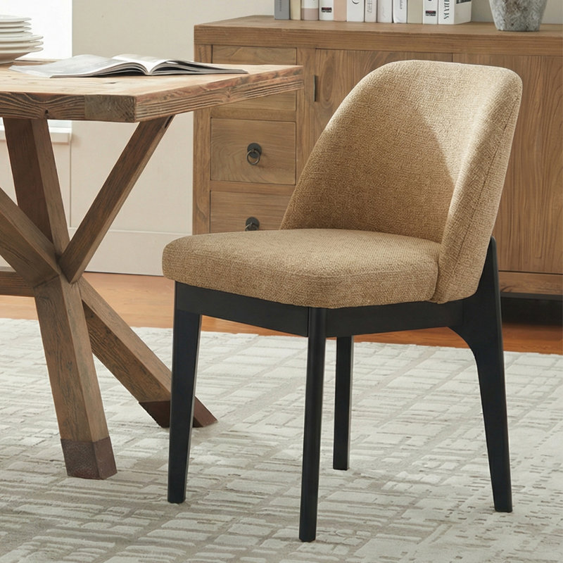 Ensemble de 4 chaises de salle à manger rembourrées en polyester de 19,5 po de hauteur avec pieds en bois massif noir, 4