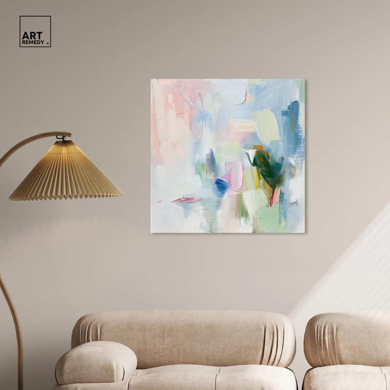 Verdant Breeze Abstract Canvas Art in Pastel Colors, 31" x 31"