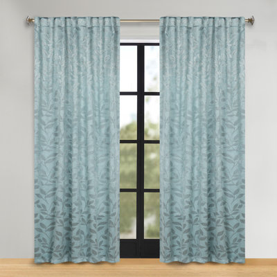  Leaves Pattern Machine Washable 100% Polyester Black Out Curtains with Back Tabs
