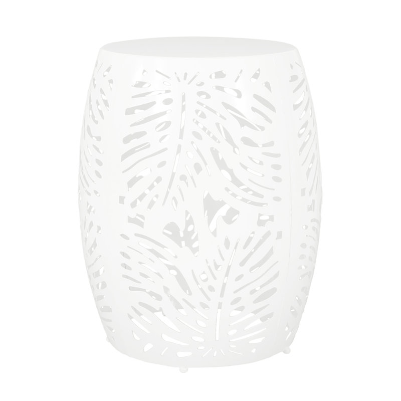 Stylish Iron Cut Table In White - With Tropical Leaf , 16.39In X 20.6In, Ready To Use Metal Accent Design, 16.39 W D 20.6 H, Instant