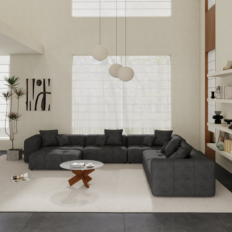 Canapé modulaire rembourré en tissu de lin avec repose-pieds 7 pièces Kay Crumley, H 24,8 po x l 144,17 po x P 132,30 po