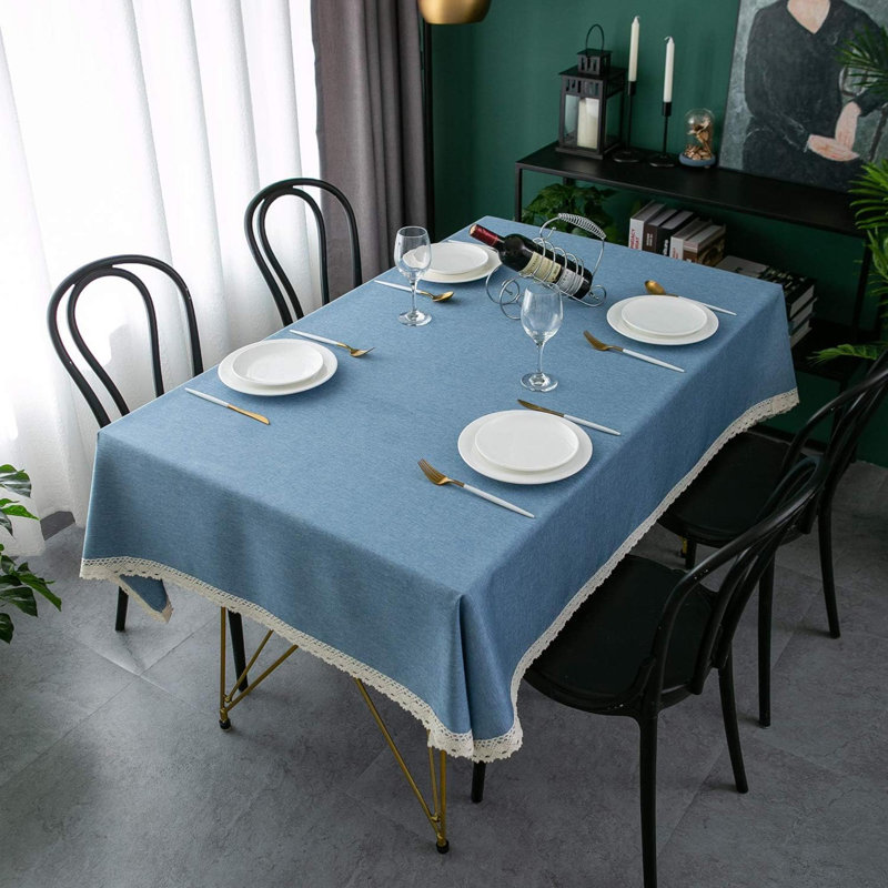 Faux Linen Tablecloth With Lace Trim - Waterproof/Spill Proof/Stain Resistant/Wrinkle Free/Oil Proof - For Banquet, Parties, Dinner,Wedding,Holiday