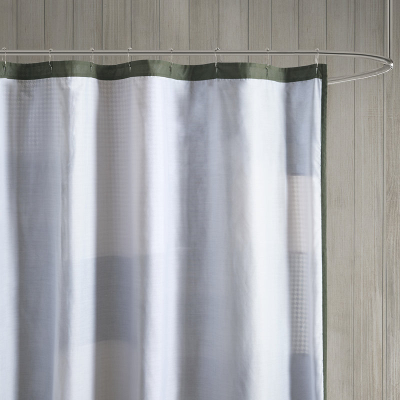 Mill Creek Green and Navy Cotton Patchwork Shower Curtain