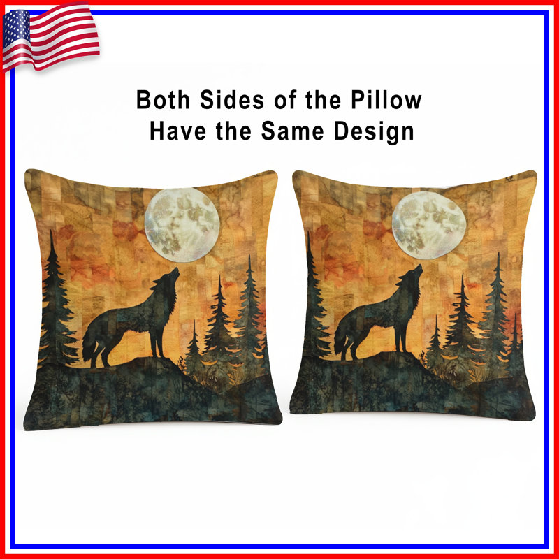 Wolf Silhouette Moonlight Double Sided Throw Pillows, 14 x 14 inches