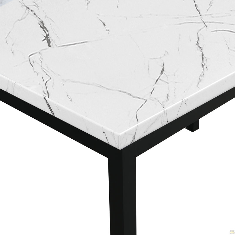 Noyes Metal Dining Table With Laminated Faux Marble Top, Off-White