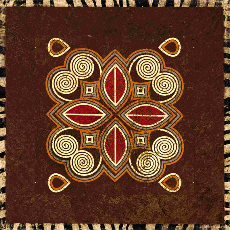 «Ethnic Abstract 3», impression sur toile tendue, H 36 po x l 36 po, Oui, Imprimé à cadre argenté