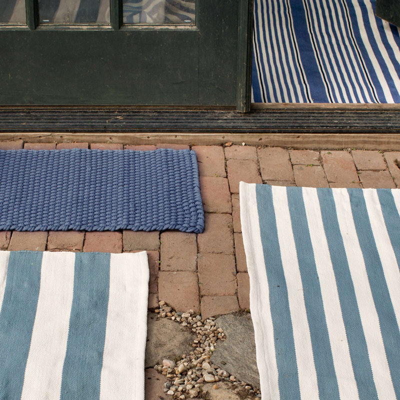 Rugby Stripe Denim Handwoven Indoor/Outdoor Rug, Runner 2'6" x 8'