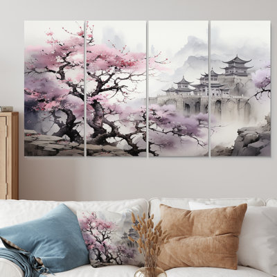 Ensemble de 4 décorations murales roses avec paysage japonais I - Japon
