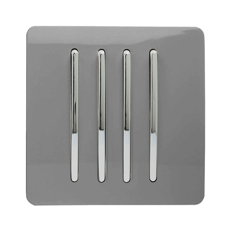 Trendi Switch 4 Gang 1 or 2 way Rocket Light Switch, Light Grey