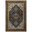 Tapis décoratif foncé à motif frangé à motif traditionnel bleu foncé et jaune-2040118238