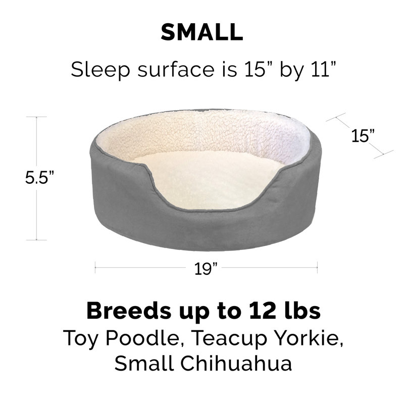 Faux Sherpa & Suede Oval Dog Bed, Small (19" W x 15" D x 5.5" H), Gray