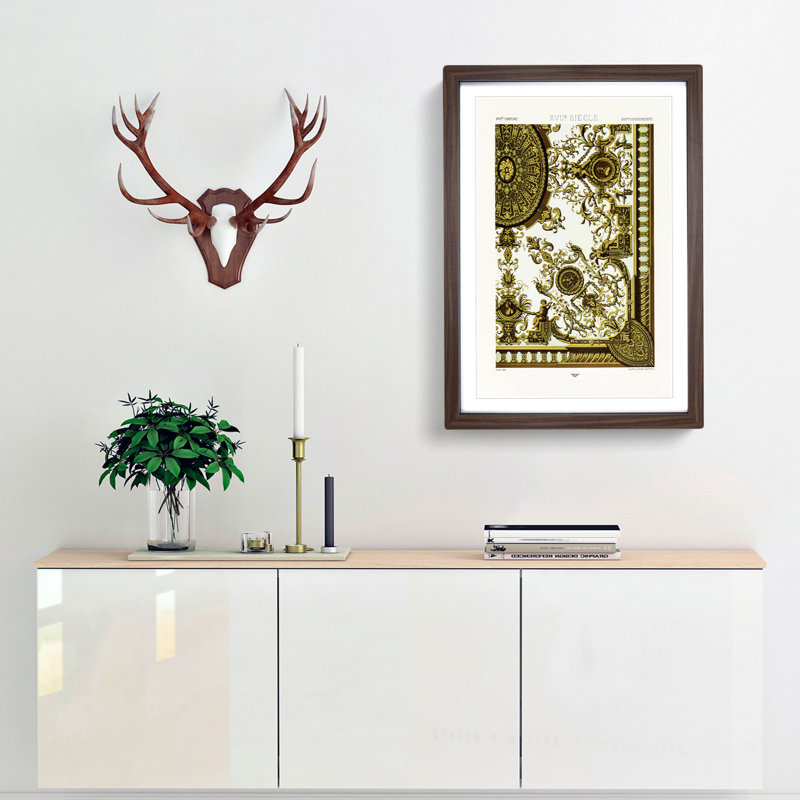 A 17th Century Scroll Pattern by Albert Racinet - Picture Frame Painting Print, 48cm H x 36cm W x 2cm D, Walnut Framed