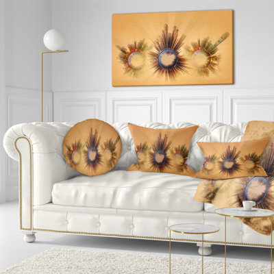 Housse de coussin carrée miniature avec planches terrestres miniature et gratte-ciel