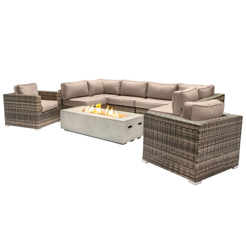 Ensemble de conversation pour 6 personnes avec foyer et coussins Sunbrella Lsi, Beige
