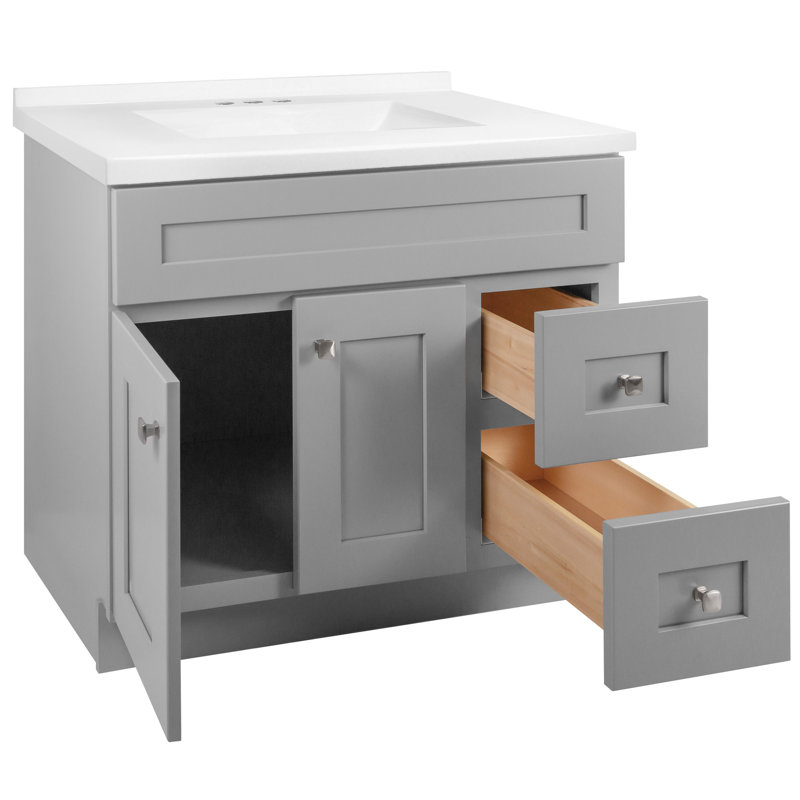 Brookings 37-Inch Gray Solid Wood Vanity with Modern Sink Top