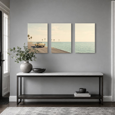 Ensemble de 3 tableaux sur toile « Coastal Drive » pour la décoration du salon, de la chambre et de la maison.