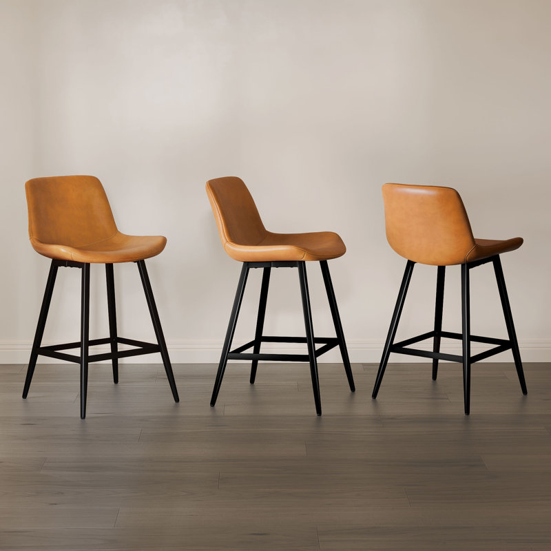Cannell Upholstered Counter Stool with Metal Frame, Whiskey Brown