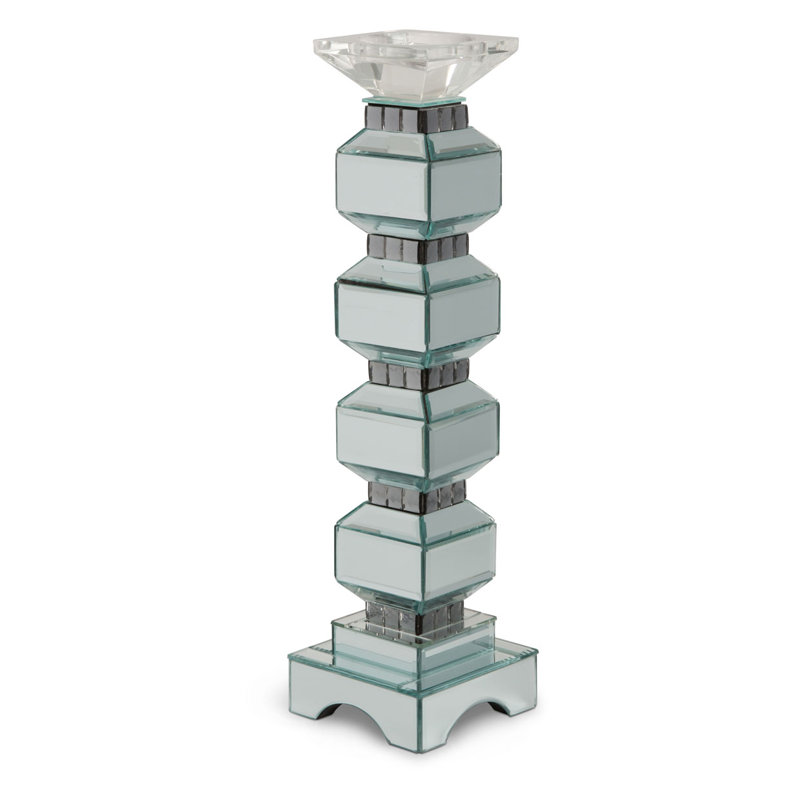 Montreal 18.75'' Mirrored Glass 4-Tier Candlestick with Crystals