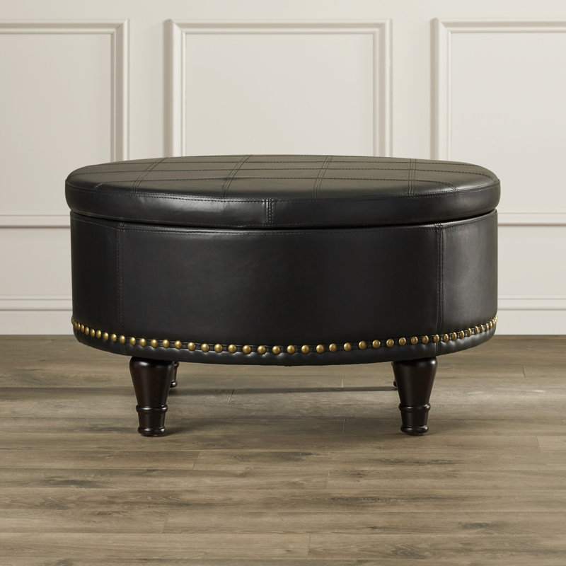 Faux Leather Ottoman, Black