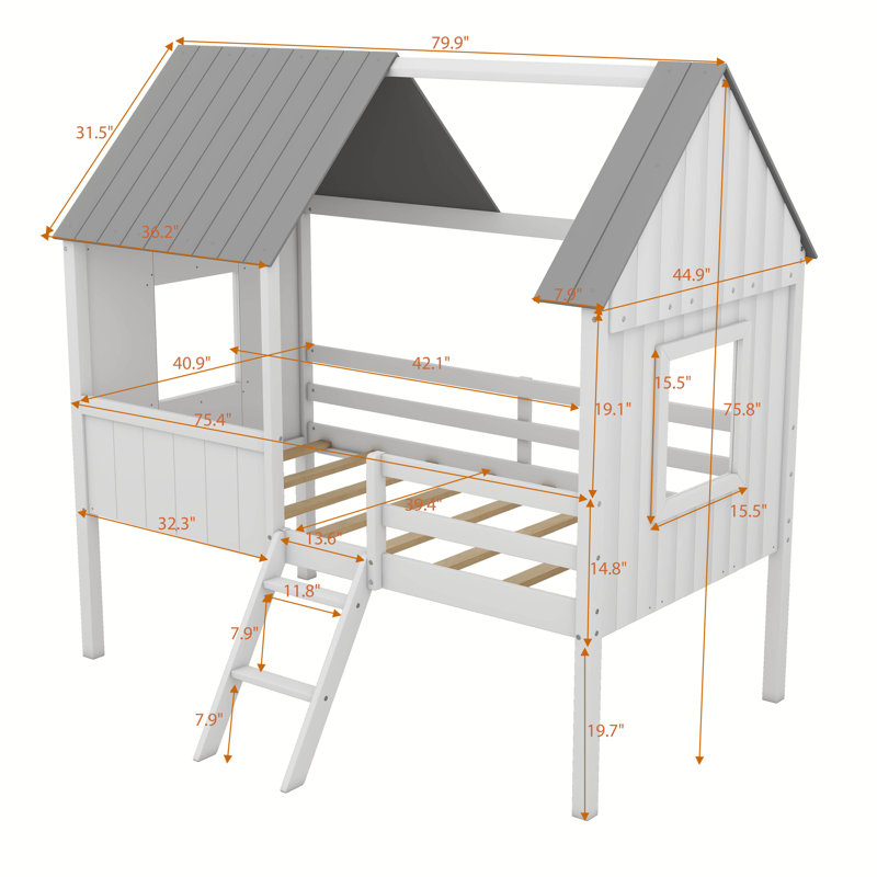 Lit mezzanine simple Sublette, Blanc / gris
