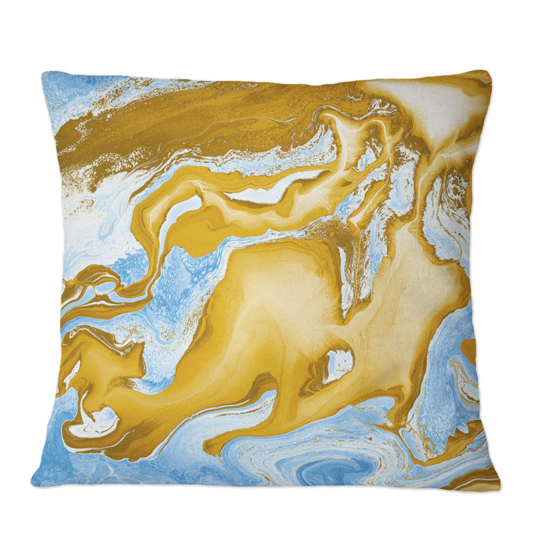 Blue and Gold Marble Waves - Coussin décoratif imprimé moderne, 18 po x 18 po