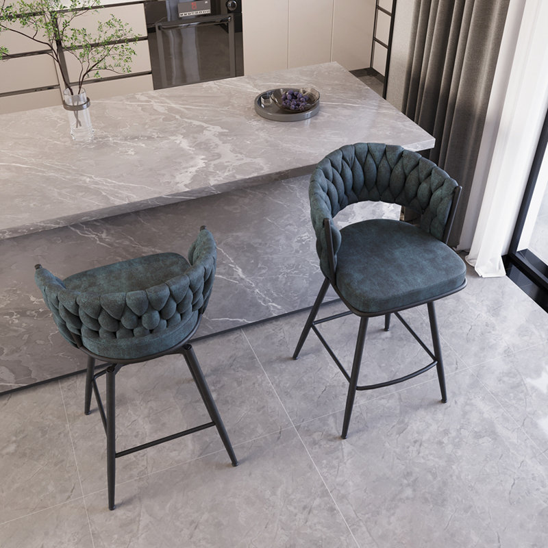 Selwyn Swivel Bar Stools with Back Footrest, Blue, Set of 2