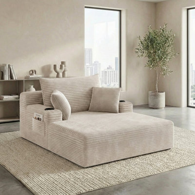 47" Boneless Chaise Lounge Chair Indoor — Oversized Cloud-Like Cozy Comfy Modular 3-in-1 Sofa Bed for Reading, Living Room & Bedroom Corduroy Couch Sleeper