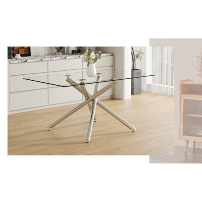 Spacious Tempered Glass Modern Dining Table For Kitchen, Living Room & Banquet Halls