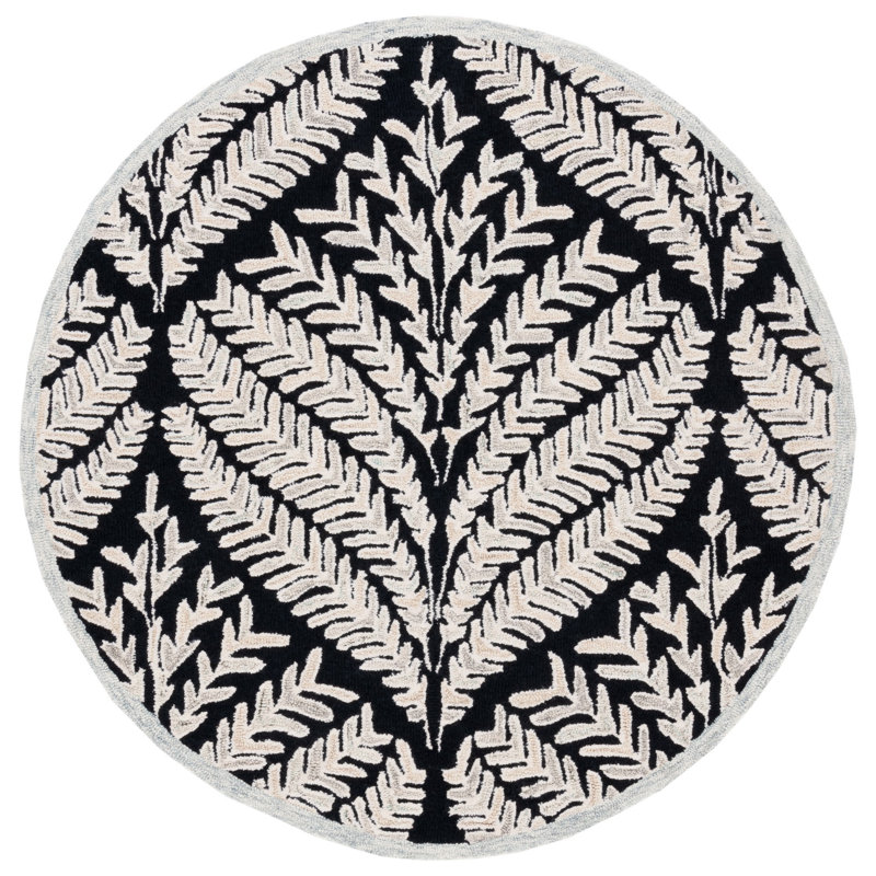 Cerda Hand Tufted Wool Floral Rug, Round 3'