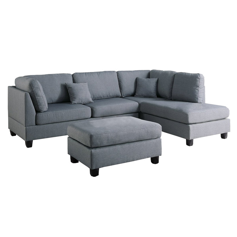 Safeer Upholstered L-Shaped Sectional Reversible, Gray