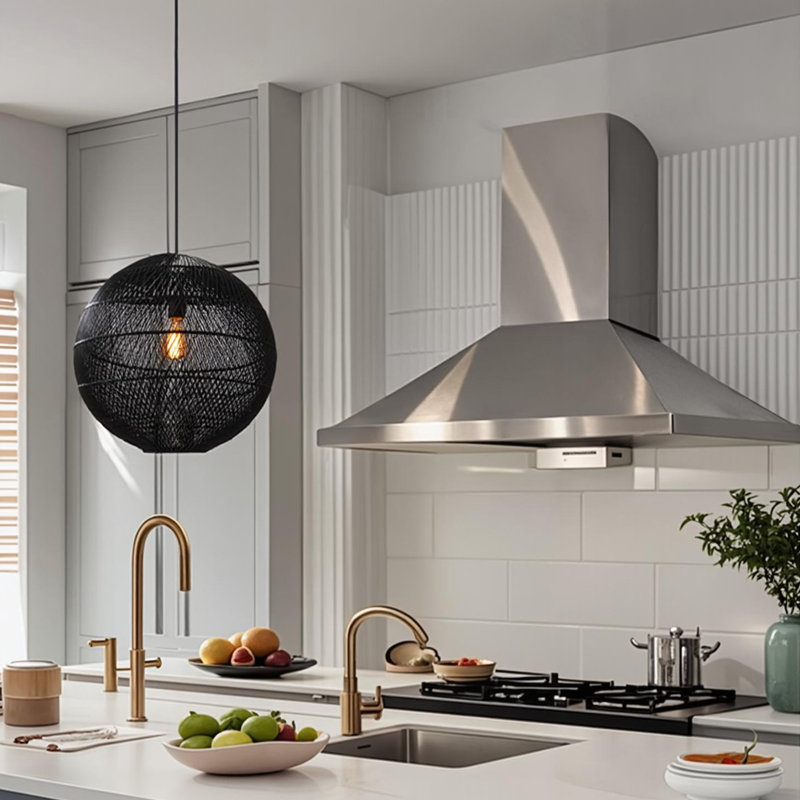 1-Light Pendant Lights Black Basket Globe, 19.68" H x 19.68" W x 19.68" D