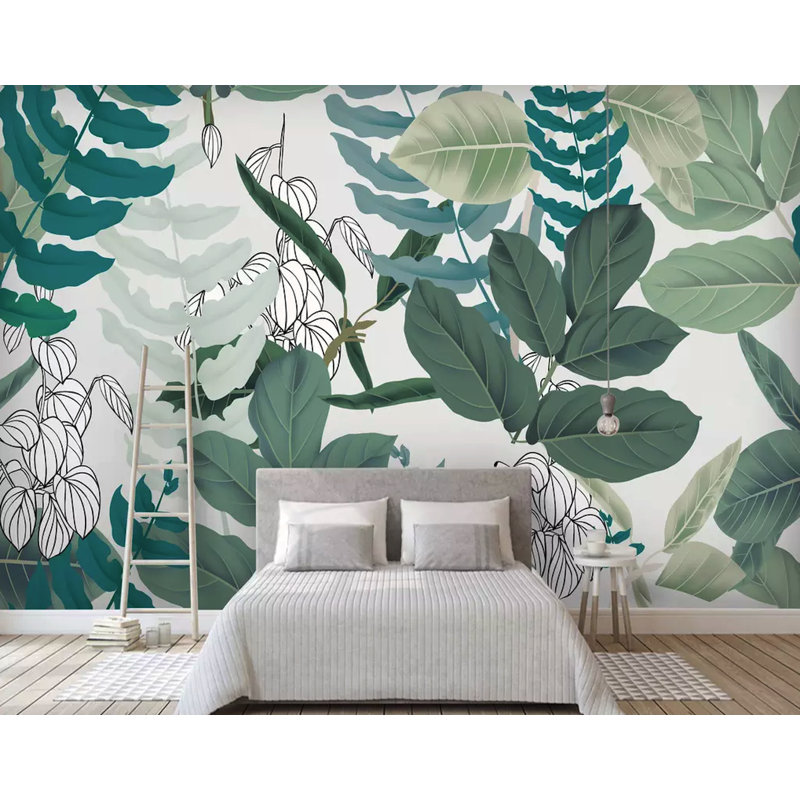 Feuilles tropicales dessin exotique feuille papier peint amovible, L 98,04 po x l 150 po