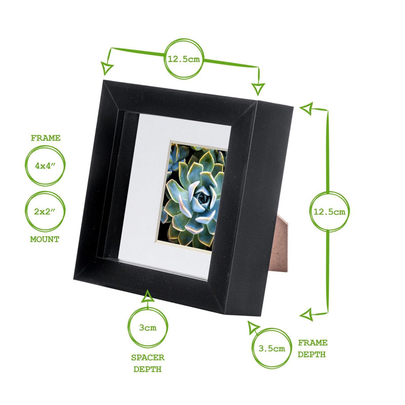 Bevelled Shadow Box Picture Frame with Mat, Dark Wood/Ivory, 12.5cm H x 12.5cm W x 3.5cm D