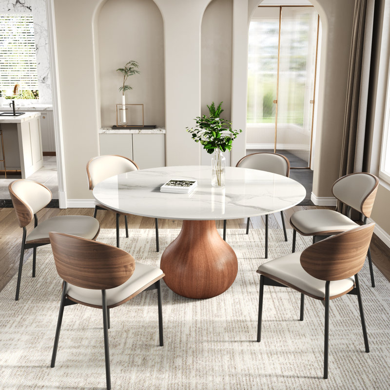 Ensemble de salle à manger 7 pièces Otelia pour 4/6/8/10, H 29,52 po x l 59 po x P 59 po, Blanc lustré, Blanc
