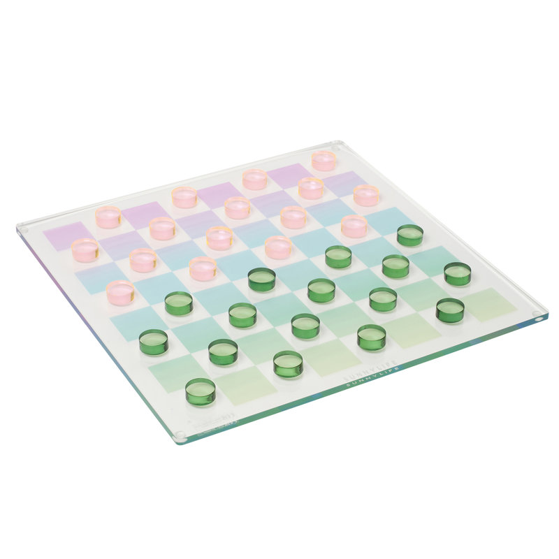 Sunnylife: Lucite Chess & Checkers - Ombre Sherbert - 2 Classic Games In 1, Collectible Display Set, Stylish Translucent Pieces, Pastel Base, 2 Player