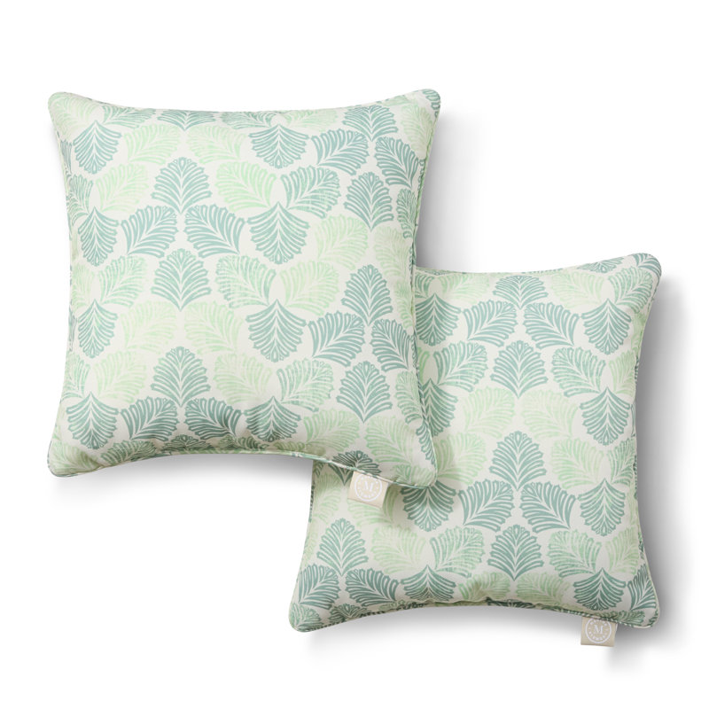 MARTHA STEWART Modern Banana Leaves Indoor Outdoor Pillow 2-Pack Set, 18", 18"H x 18"W, Green, Square