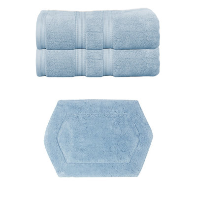Bryd Collection 100% Soft Cotton 2 Pc Bath Towel Set & 1 Pc 17x24" Bath Rug, (Set of 3)