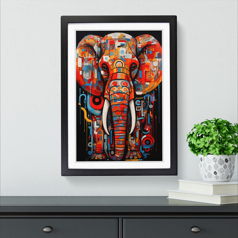 Elephant Constructivism No.3 - Single Picture Frame Print on Wood, Black Framed, 64cm H x 46cm W
