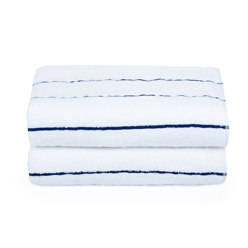 100% Cotton Lightweight, Quick Drying Cabana Beach Towels, Navy, Beach Towel - 2 Pack