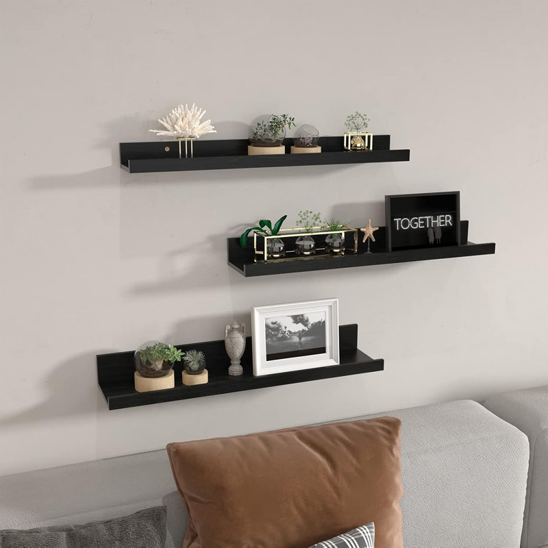 Floating Shelves Wall Mounted Set Of 3, Woodgrain Picture Ledge Shelf For Storage In Bedroom, Bathroom, Kitchen, Living Room, Office