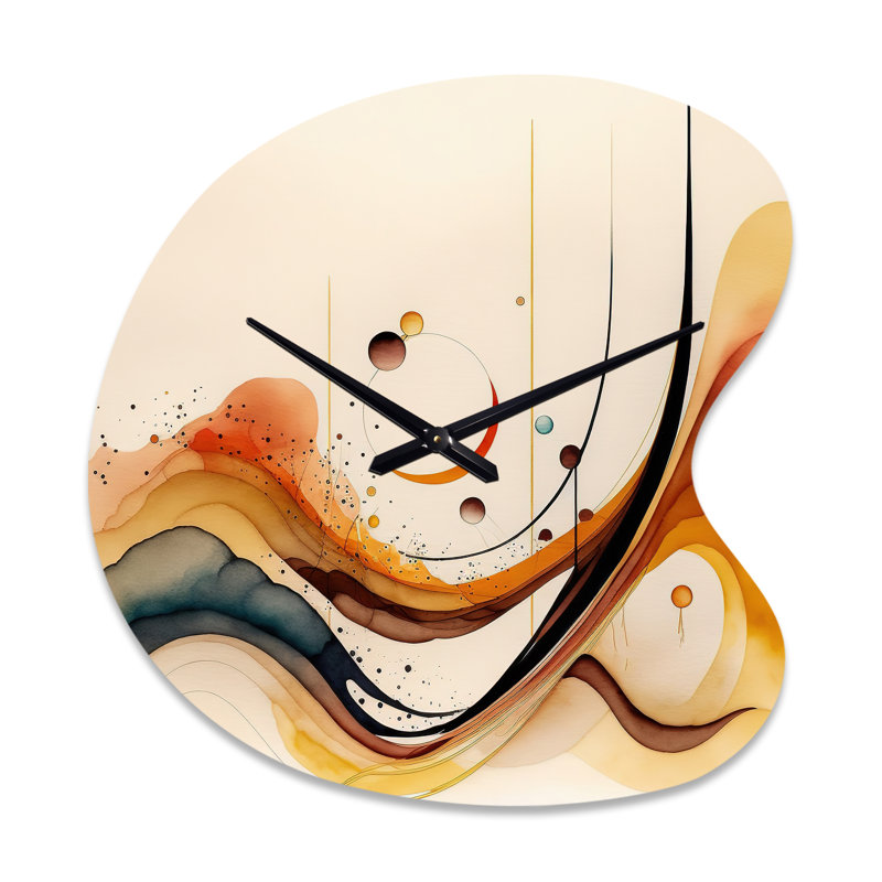 Grande horloge murale orange en forme de goutte - V brûlé - vagues uniques, Grand