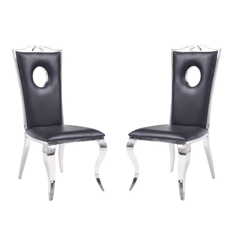 Chaise d'appoint moderne 43 po en acier inoxydable noir (ensemble de 2)