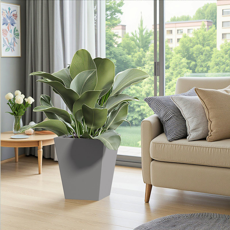18" H Tall Metal Tapered Planter – Large Outdoor & Indoor Garden Plant Pot With Drainage Hole And Rubber Plug, Stylish Burnished For Home And Patio