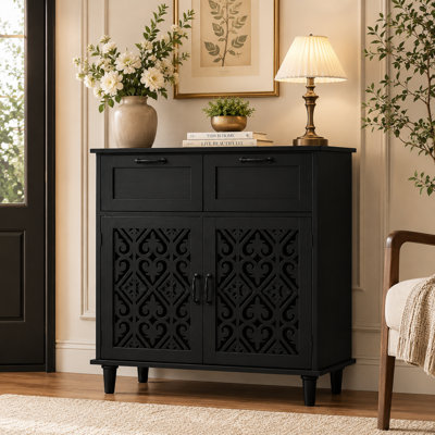 Kitchen Storage Cabinet with Drawers - Accent Cabinet with Carved Door, Floor Sideboard Buffet with Storage, Small Wood Credenza for Living Room, Dining Room, Entryway