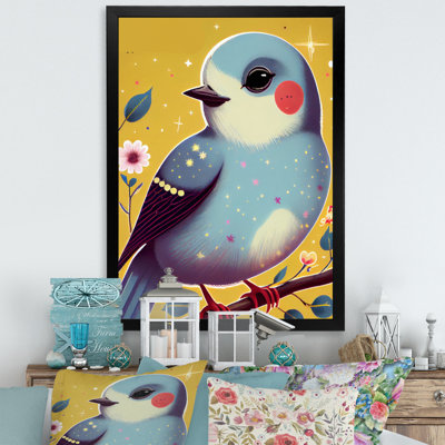 Adorable oiseau bleu assis sur une branche II - reproduction sur toile