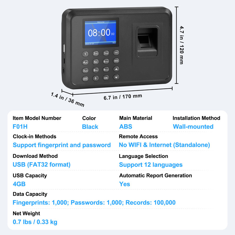 Time Clock Biometric Clock 100000 Records Employee Attendance Machine