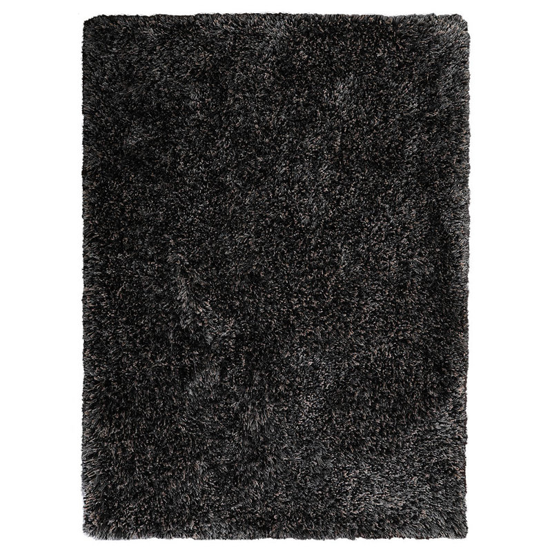 Sanford Hand Tufted Shag Polyester Eco-Friendly Area Rugs -  5' x 8', Rectangle, Black Silver Color, Plain Solid Design, High Pile Thick Handmade Anti Skid Area Rugs for Living Room, Bed Room