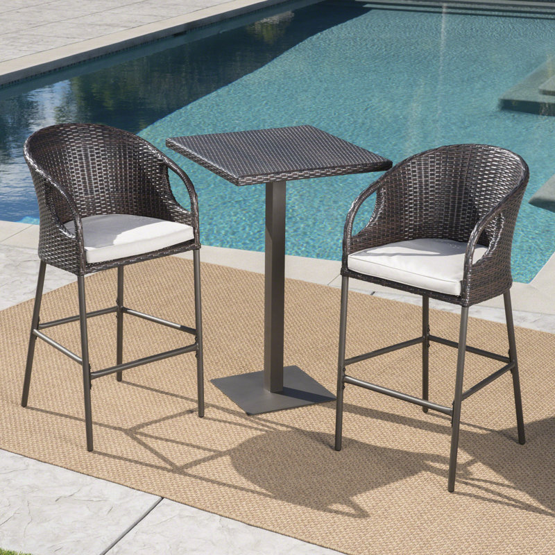 Aribert 2 - Person Wicker Patio Dining Set with Square Table , Cushions Included