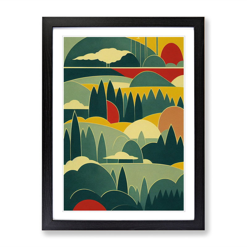 Spring Landscape Art Deco Vol.1 - Single Picture Frame Print, 34cm H x 25cm W x 2cm D, Black